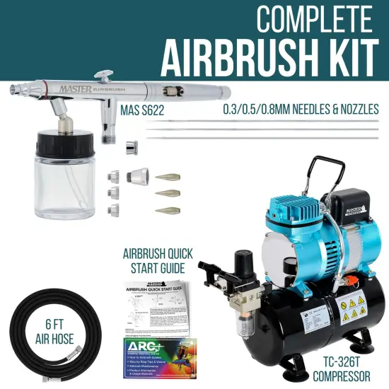 HI-FLOW All-Purpose Precision Dual-Action Siphon Feed Airbrush Set with Airbrush Air Compressor with Air Storage Tank {2}