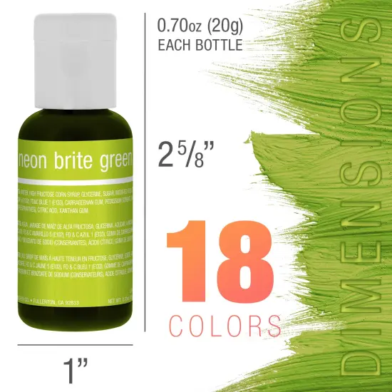 18 Color Cake Food Coloring Liqua-Gel Decorating Baking Set - 12-Primary & 6-Neon Colors U.S. Cake Supply 0.75 fl. oz. (20ml) Bottles - Made in U.S.A. {3}