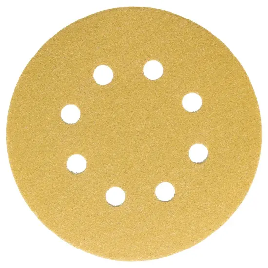 150 Grit - 5" Gold DA Sanding Discs - 8-Hole Pattern Hook and Loop - Box of 50 {2}