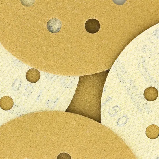 150 Grit - 5" Gold DA Sanding Discs - 8-Hole Pattern Hook and Loop - Box of 50 {3}