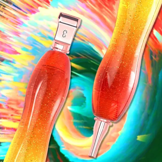 Diamond Painting Art Drill Pen Kit with 6 Screw Stainless Steel Silver Metal Tip Nibs, 6 Plastic Placers,6Glue Clays Tool Accessories for Diamond Painting, Diamond Art Orange Yellow {5}