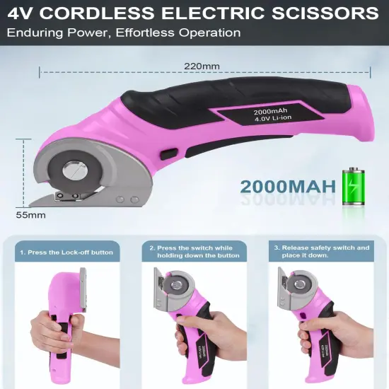 Cordless Electric Scissors Cardboard Cutter - Rechargeable 4V Rotary Cutter with Self-Sharpening Blade Heavy Duty Box Scissor with Safety Lock for Cardboard, Crafting, Carpet, Leather {2}