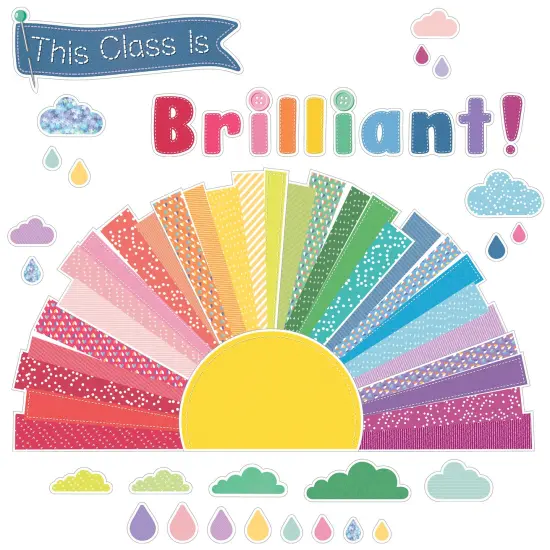 Carson Dellosa Crafty and Cool 69-Piece Motivational Bulletin Board Set, Banner With Inspirational Quote, Sun, Clouds, Grass, and Raindrops Classroom Decor {1}