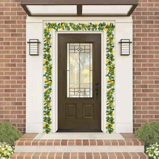 2Pcs Total 11 Ft Artificial Lemon Garland Spring Summer Faux Fruit Vine Garlands with Greenery for Door Wall Mantle Wedding Party Table Decorations {2}