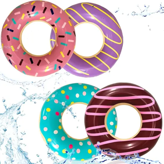 4E's Novelty 4 Pack Pool Floats &ndash; 30"" Donut Pool Floaties for Adults & Kids for Summer Party & Photo Booth Props {1}