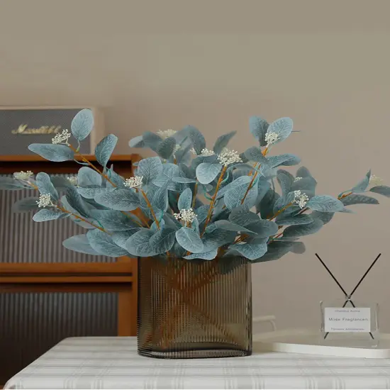 6pcs Artificial Eucalyptus Stems Blue Fake Eucalyptus Leaves Tall Eucalyptus Branches Floral Decorations for Boho Home Decor Flowers Arrangement {3}