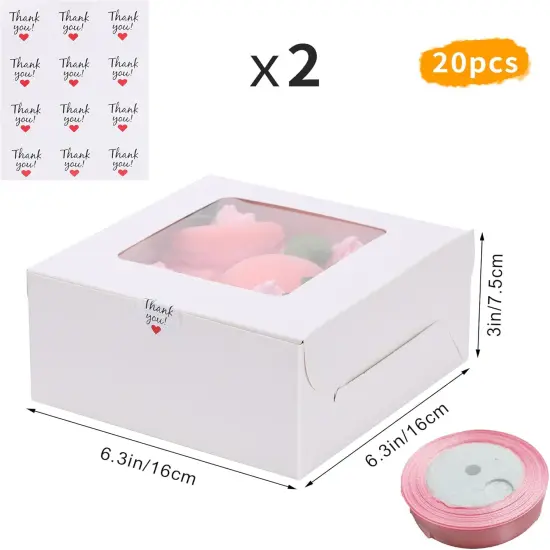 20Packs- 4 Count White Cupcake Containers Bakery Cake Boxes, Birthday, Wedding, Auto-Popup Cupcake Boxes for personalized gift giving , Cookies, Baking Gift Display,cake boxes {2}