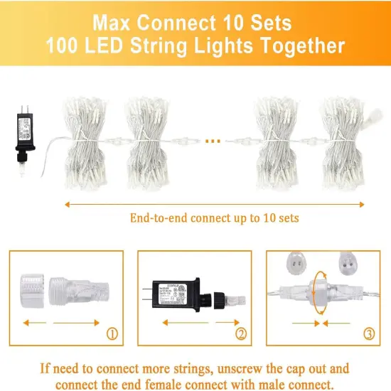 2 Pack 100 LED Warm White Christmas String Lights - 33FT & 8 Modes {5}