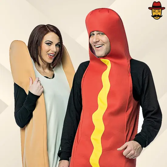 Hot Dog and Bun Couples Costume Set Funny Food Tunics Halloween Party Outfit {2}