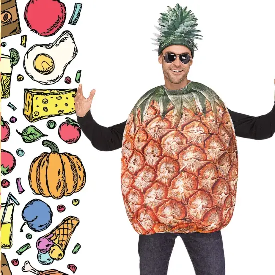 Pineapple Print Adult Costume Funny Fruit Tunic with Hat Tropical Halloween Party Outfit {5}
