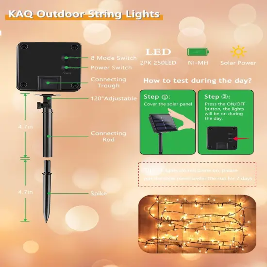 2 Pack 180FT 500LED Solar String Lights - Warm White {5}