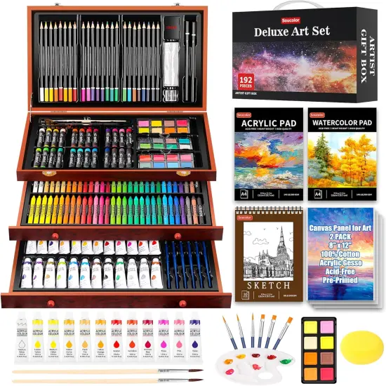 192-Pack Deluxe Art Set Drawing Painting Supplies Kit - Brown {1}