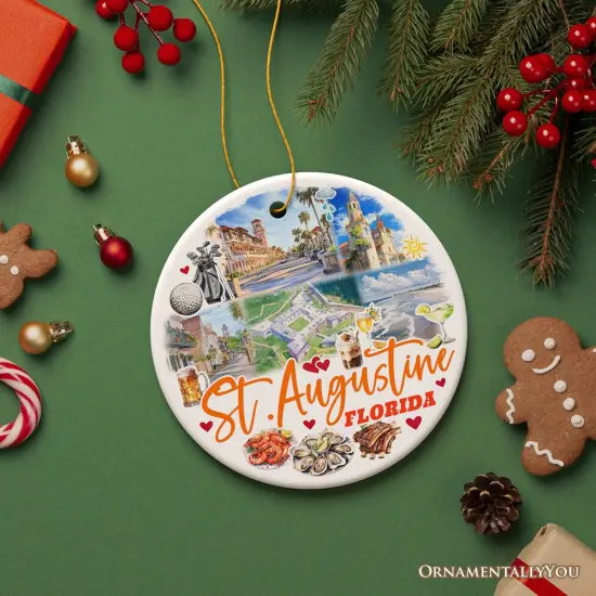 Artistic St. Augustine Ceramic Ornament, Florida Coastal City Historical Christmas Decoration {2}