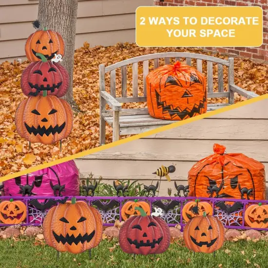 Halloween Decorations: 34" Garden Stakes with 3 Pumpkins & Jack O Lantern - Red {2}