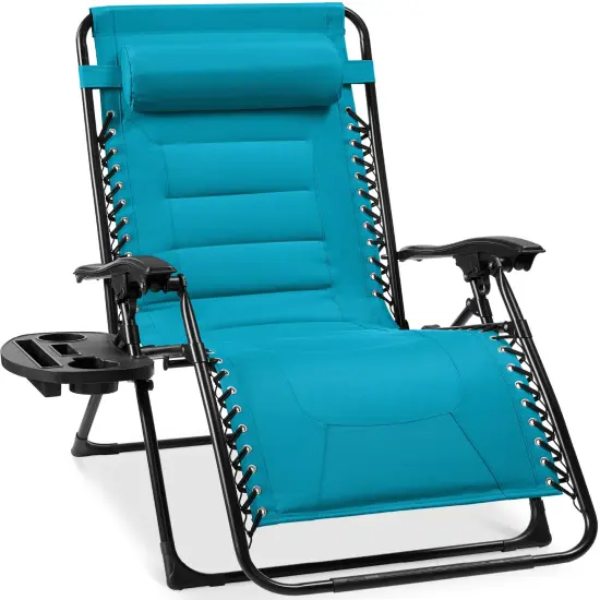 Best Choice Products Oversized Padded Zero Gravity Chair, Folding Outdoor Patio Recliner w/ Side Tray Aqua Blue {1}