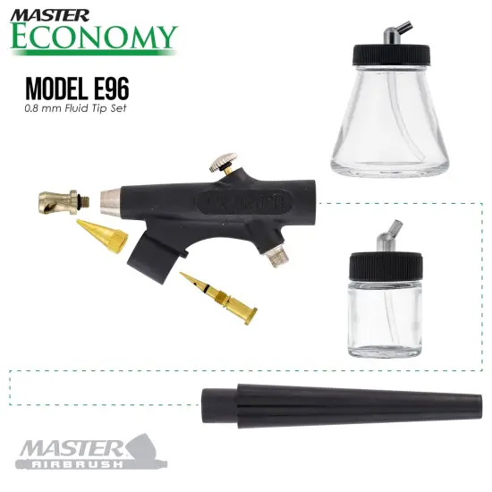 Master Economy E96 Single-Action External Mix Siphon Feed Airbrush Set with 0.5mm Tip Broad Spray Pattern & 5 ft. Air Hose {3}