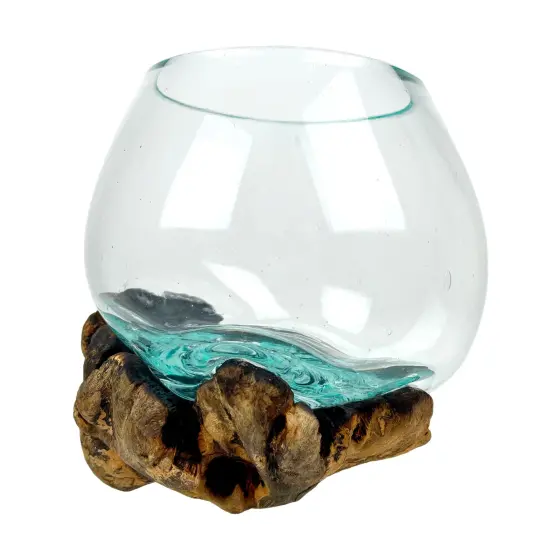 Melted Glass On Burl Wood Decorative Bowl/Vase/Terrarium Planter {1}