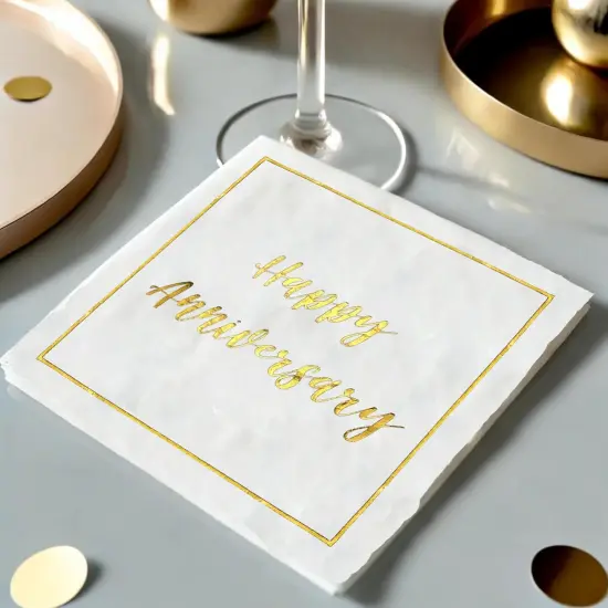 50 Pack Gold Foil Happy Anniversary Cocktail Napkins {4}