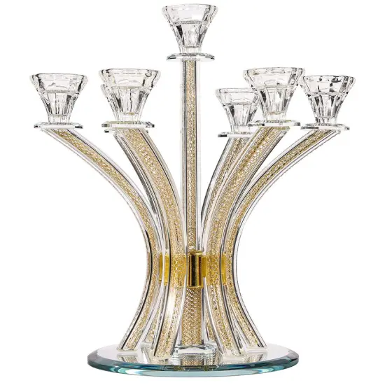 Crystal Candelabra with Inner Net Design 7 Arms Silver {1}
