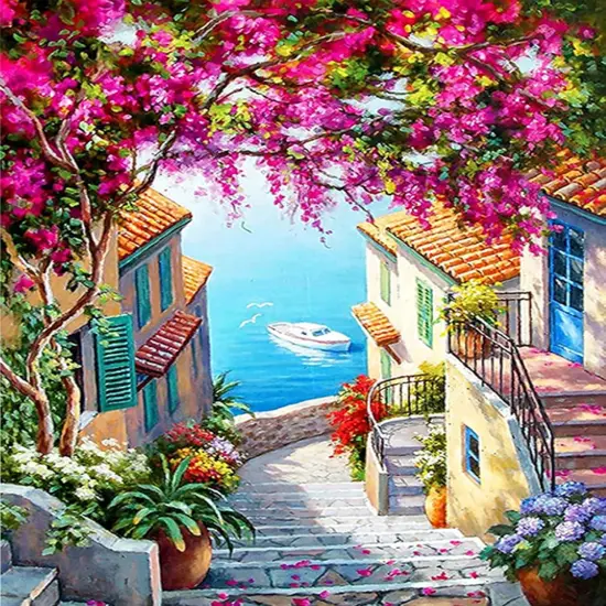 5D Diamond Art Kits for Adults Beginners,Seaside Town DIY Painting with Round Full Drill Diamonds Painting Mosaic Gems Art for Home Office Wall Decor 12x16 Inch {1}