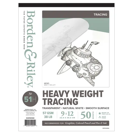 Borden & Riley #51H Monroe Triple T Parchment Tracing/Heavy Paper Pad, 57 GSM/38 lb., 50 White Sheets, 1 Pad Each {1}