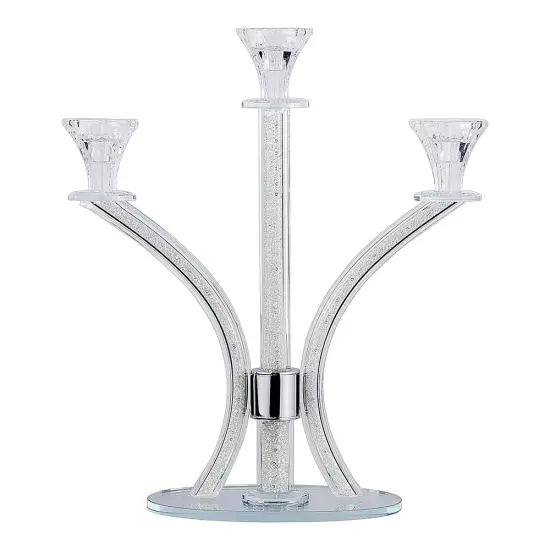 Crystal Candelabra with Inner Gemstones 3 Arms Silver {1}