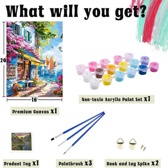 Book Store Landscape Adults Paint by Number on Canvas,16x20 Inch {4}