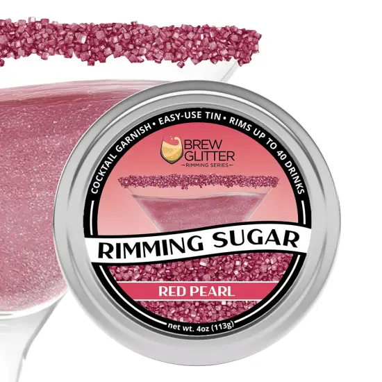 Brew Glitter - Red Pearl Rimming Sugar (4oz, 1x Bar Tin) Cocktail Garnish for Mixed Drinks & Refreshments {1}