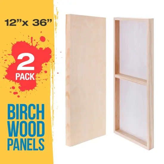 Unfinished Cradled Wood Panels for Painting, 2 Pack of 12x36 inch - Gallery Birch Wooden Canvas Boards 1-1/2" Deep - Mixed-Media Craft, Acrylic, Oil, Encaustic, Paint Pouring {2}