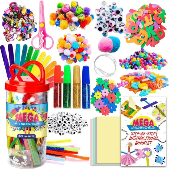 Mega Kids Crafts and Art Supplies Jar Kit - 1000+ Piece Set {1}