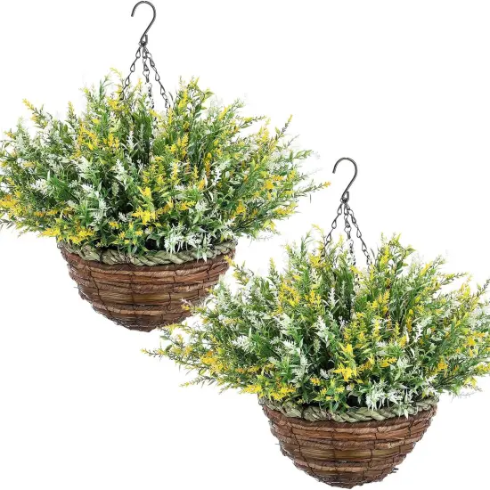 2 Sets Artificial Lavender with Hanging Basket &ndash; Faux Flowers for Porch & Garden Decor {1}