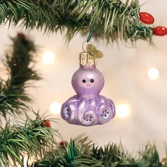 Old World Christmas 2.0 Inch Mini Octopus Christmas Tree Ornament , Christmas Decor Shy Animal Camouflage Purple {3}