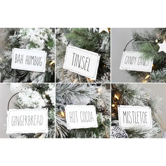 White Enamel Sign Ornaments 6ct Farmhouse Christmas Mini Decor {2}