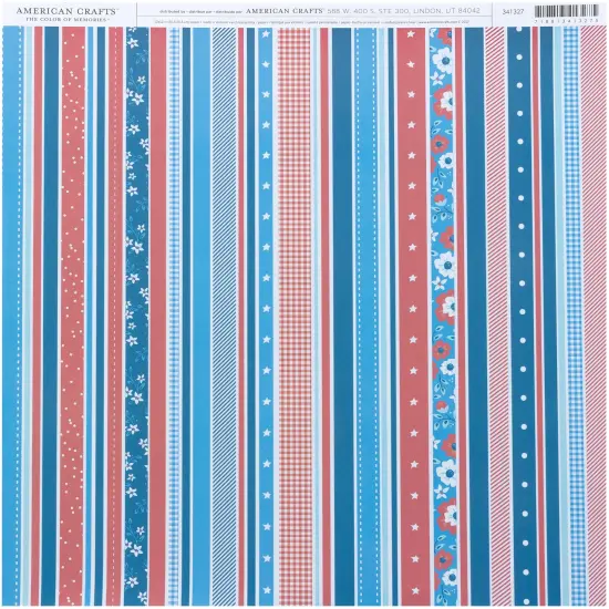 American Crafts Everyday Single-Sided Cardstock 12"X12"-Patriotic Stripe {1}