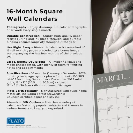 Taylor Swift OFFICIAL | 2026 12 x 24 Inch (Hanging) Monthly Square Wall Calendar {6}