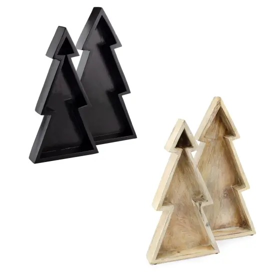 Wooden Christmas Tree Trays 2ct Nested Rustic Farmhouse Decor Black {7}