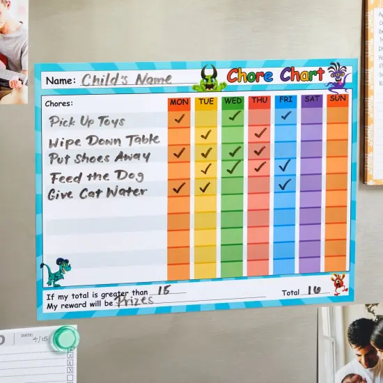 Juvale 6 Pack Dry Erase Chore Chart for Kids Ages 3-14, Reusable Behavior Reward Board with Stick-On Backing for Classroom, Monster Designs (14.5 x 11 In) {2}