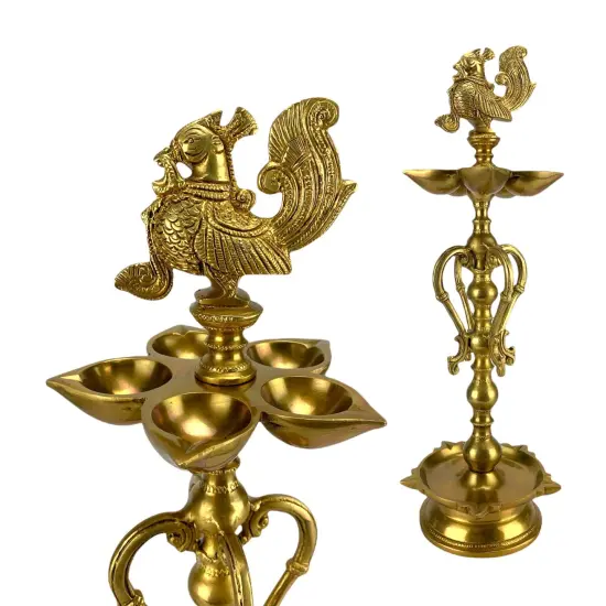 Large Peacock Deepam Brass Diya Annam Deepak Samai Oil Lamp with Base Indian Festival Diwali Diya Hindu Puja Religious Home Decor Pooja Lamp Indian Housewarming Wedding Return Gift {3}