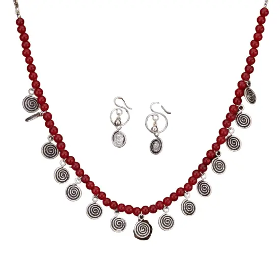 South Indian Oxidized Plating Jewelry Set Boho Tribal Jewelry Traditional Adjustable Bollywood Necklace Earrings Set Indian Long Necklace Bohemian Jewelry Afghani Tribal Tassel RUBY {1}