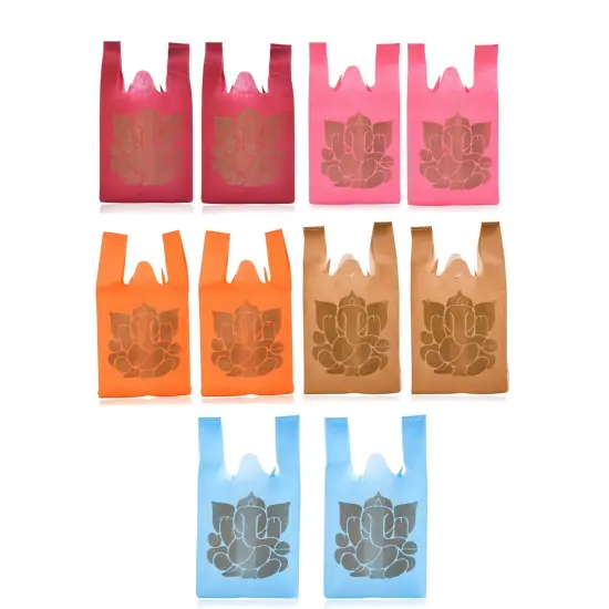 Ganesha Print Non Woven Gifts Party Favor Bags Ecofriendly Reusable for Indian Wedding Housewarming Puja 50 Bags Mix Colors {1}