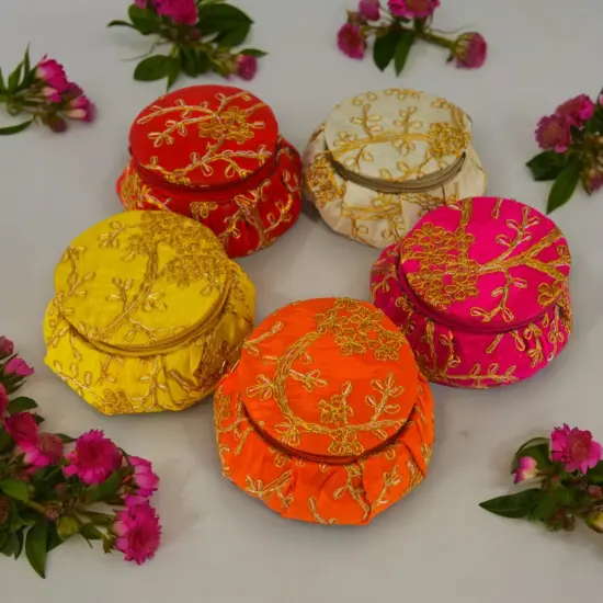 Embroidery Matki Shape Bangle Box Organizer Bulk Assorted Bangle Jewelry Storage Boxes Beautiful Bangle Case Indian Wedding Favor Bridesmaid Gift - Travel Essential Accessories for Women {3}