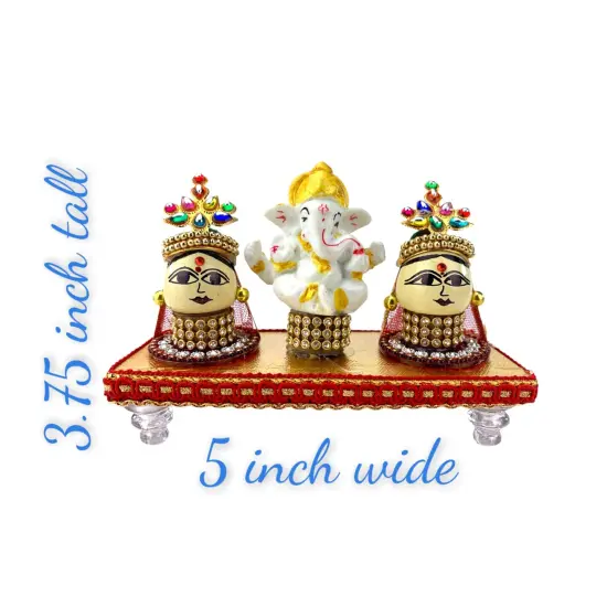 Lord Ganesha with Riddhi Siddhi Goddess Riddhi Siddhi Set Spouse of Ganesha Spiritual Gift Idol Showpiece for Home Decoration and Car Dashboard Housewarming Pooja Diwali Favor {5}