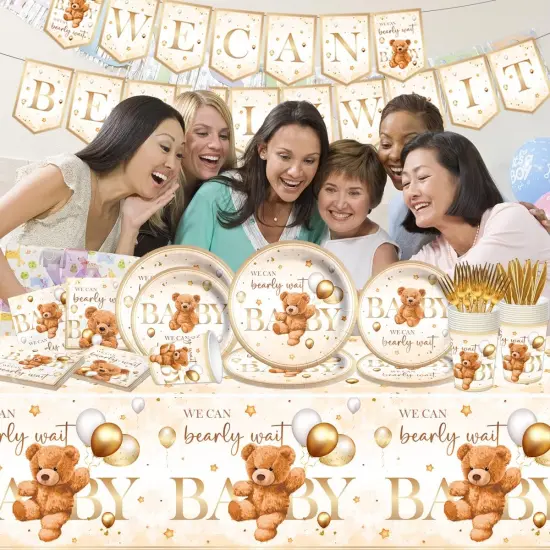 142 Pcs Bear Baby Shower Party Supplies &ndash; Tableware Set for 20 Guests {4}