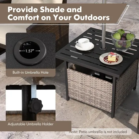 Costway Rattan Wicker Steel Side Table Outdoor Furniture Deck Garden Patio Pool Black/Gray/Brown {6}