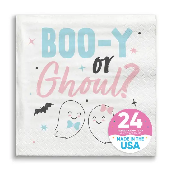 Big Dot of Happiness Boo-y or Ghoul Party Napkins, Halloween Gender Reveal Party Decor, White 3-Ply Paper Beverage Napkins - 24 Count {1}