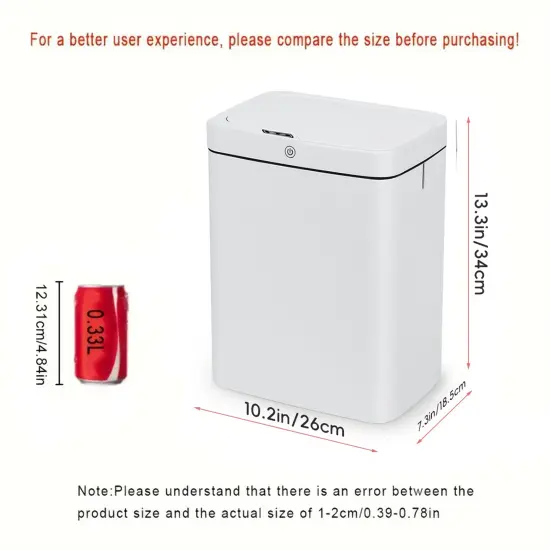 Smart White Bathroom Trash Can with Touchless Motion Sensor - Slim Design, 3-Mode Opening (Motion, Manual, Kick), Ideal for Cat Litter Disposal, Perfect for Bedroom, Office & Kitchen Use {2}