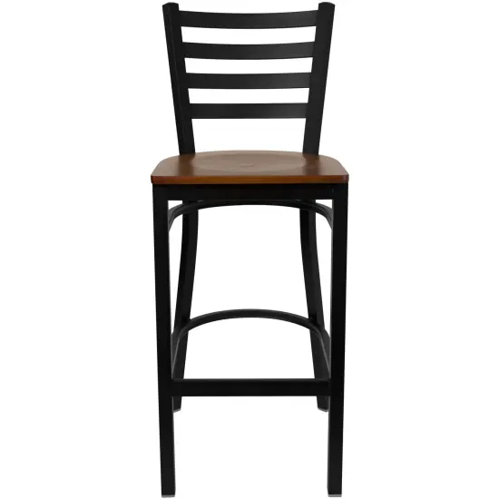 Emma and Oliver Ladder Back Metal Restaurant Dining Barstool Cherry/BlackMetal {6}