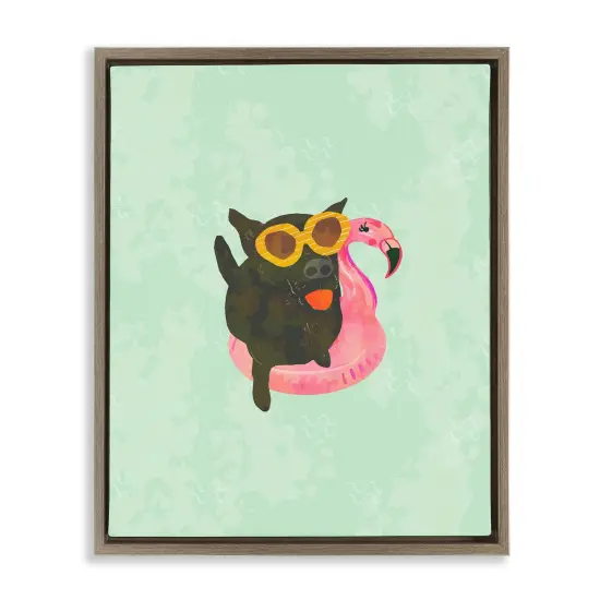 Stupell Industries Jet Dog with Beach Floaty Floating Frame By Dina Riddle {1}