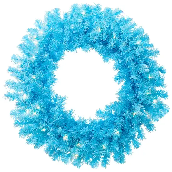 Northlight Pre-Lit Artificial Pine Christmas Wreath - 24" - Sky Blue- Clear Lights {3}