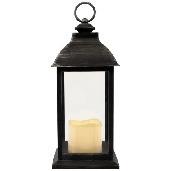 Northlight LED Lantern with Flameless Candle - 12.5" - Brushed Silver Black {6}